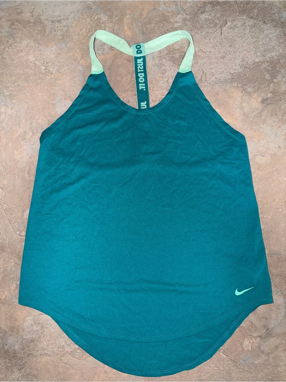 Nike Womens Elastika Dri-Fit Tank Top Small Teal Green Just Do It Racerback Gym
